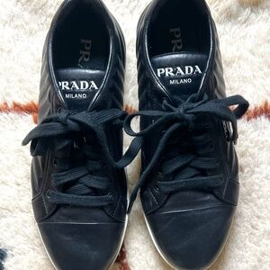 Women's Prada Black Leather Sneakers Size 8